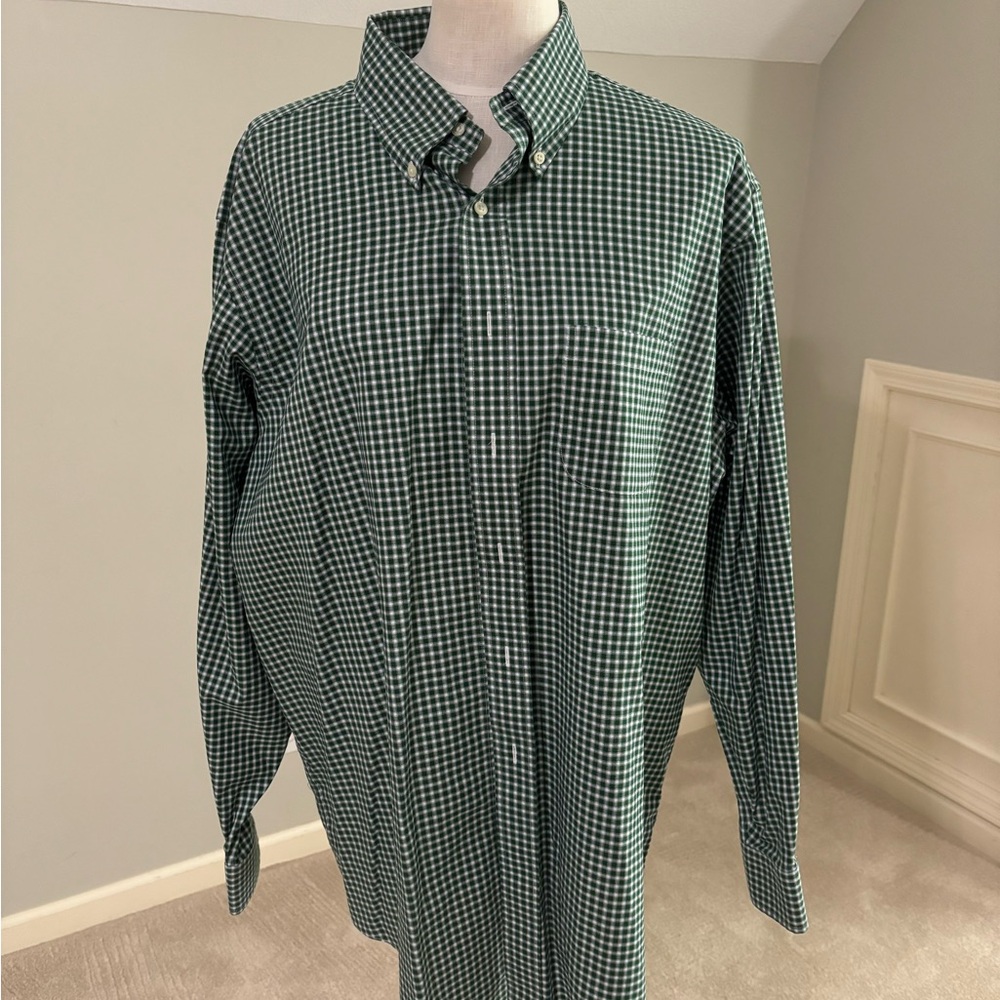 Brooks Brothers Button Down Shirt Madison Fit Green Gingham Plaid 17.5 - 36